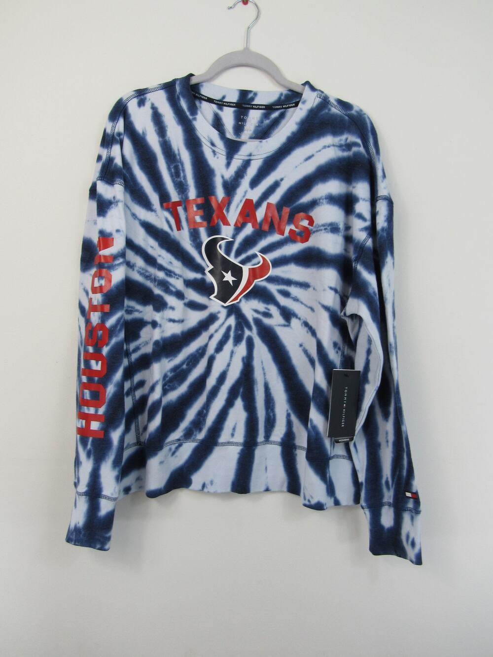 NWT NFL XXL Tommy Hilfiger Navy White Houston Texans Tie Dye Pullover Sweatshirt
